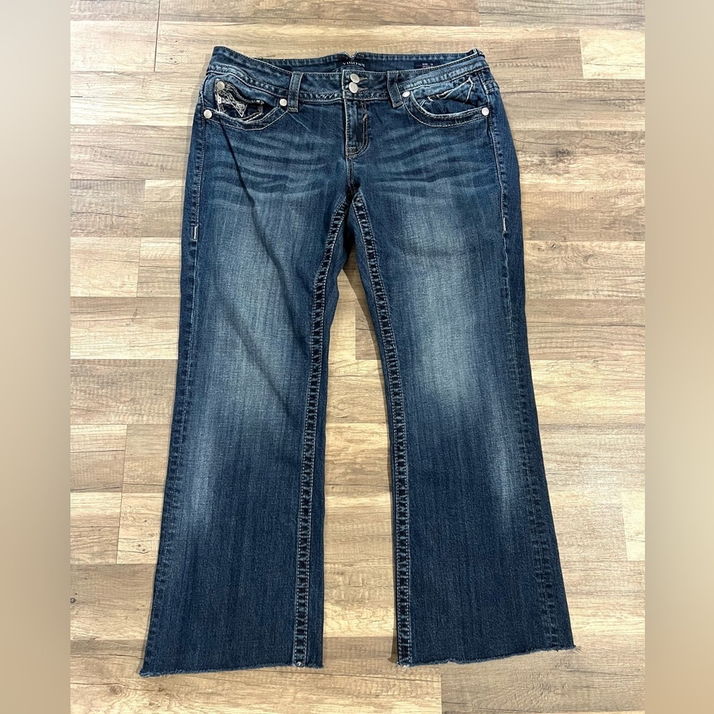 Vigoss The Dallas Slim Boot Woman’s Dark Wash Sturdy Western Bling Jeans 16